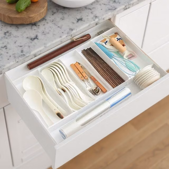 Livingandhome Expandable Multi-Compartment Plastic Drawer Organizer with Divider, White, Width: 27-51 cm