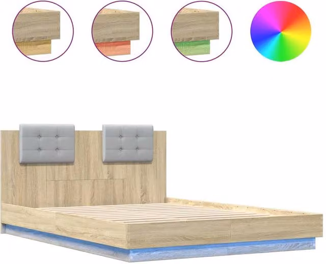 Berkfield Home Small Double Bed Frame with LED Under-Bed Lighting and USB Charging Port in Sonoma Oak Brown, W: 120 cm, L: 200 cm