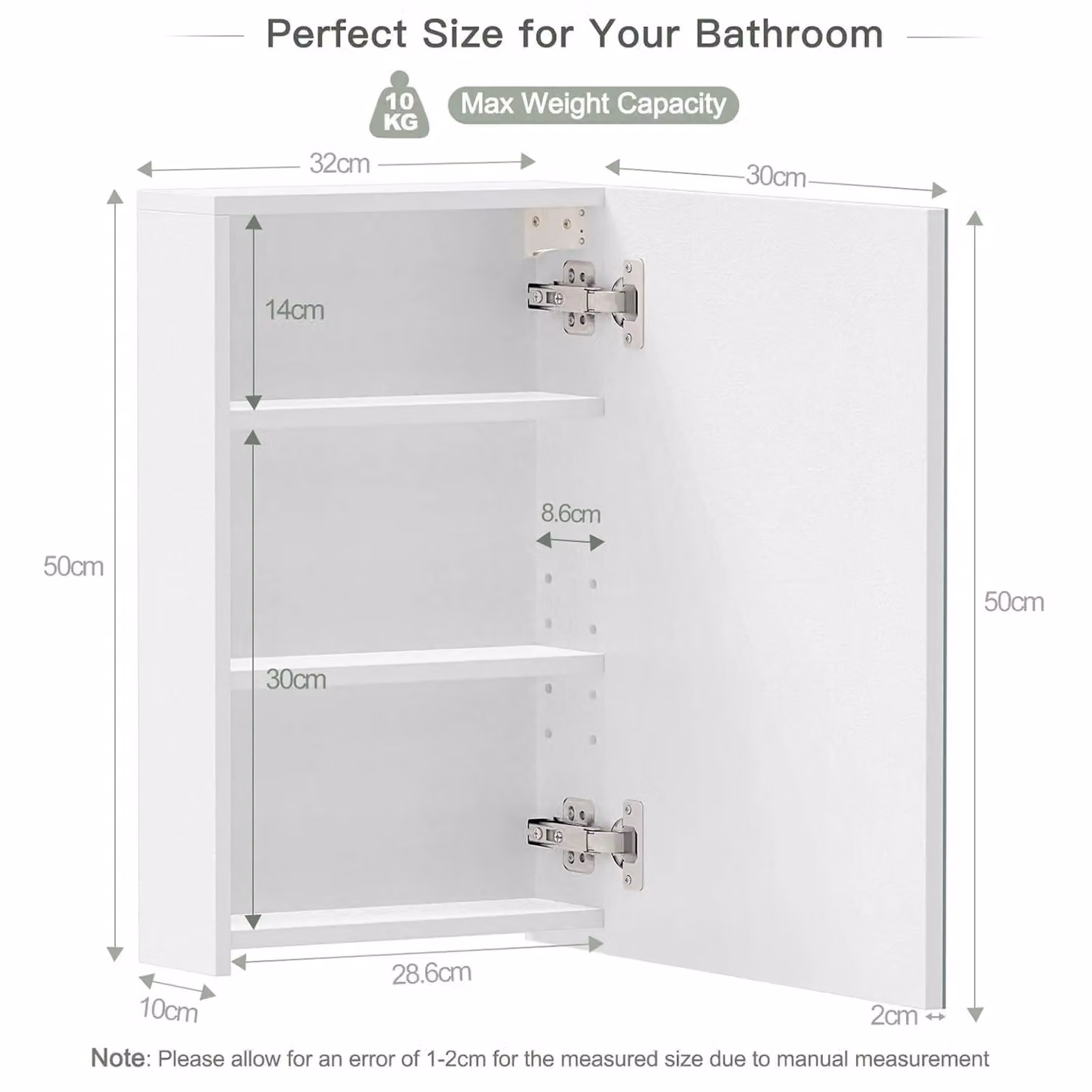 Dprodo Adjustable Single Door Mirrored Bathroom Cabinet in White – 2