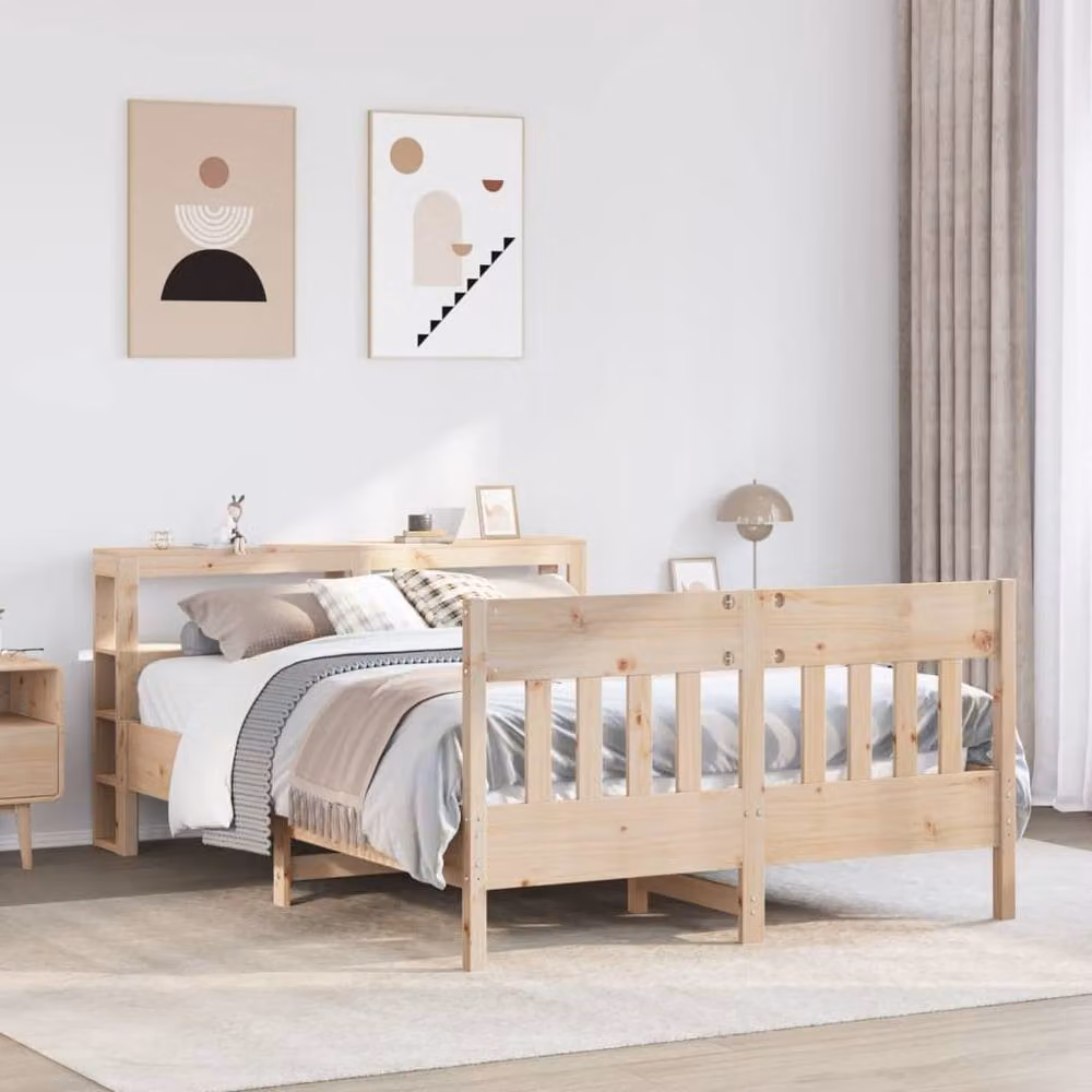Berkfield Home Decorative Small Double Bed Frame in Brown Solid Pine Wood, W/D/H: 120 x 200 x 82 cm – 2