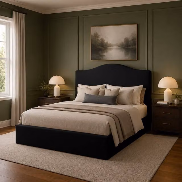 Desire Deco Brooklyn Upholstered Plush Velvet Bed Frame in Black, King Size (180 x 200 cm)