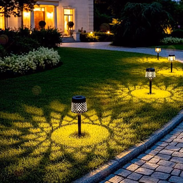 Latto B120 Solar LED Floor Lights, 2-Piece Set in Black with Warm White Light and Dusk Sensor