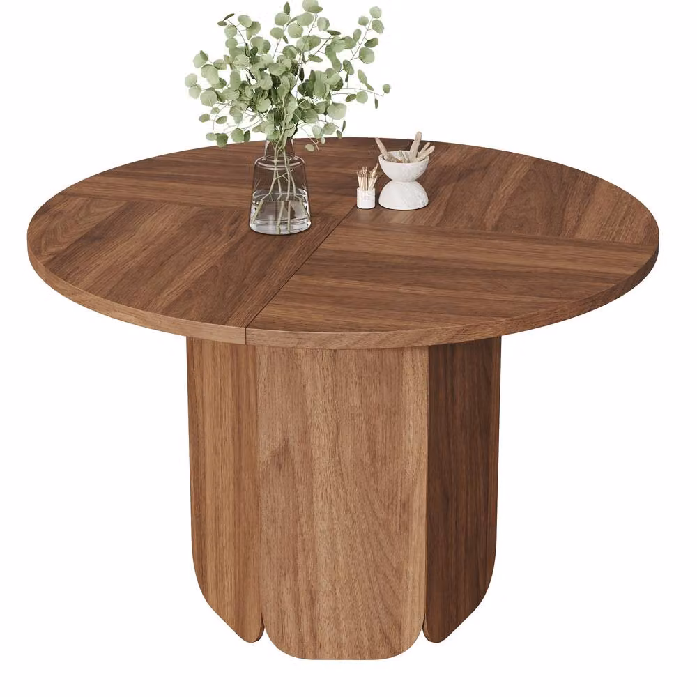 BTM Round Walnut Wood Dining Table in Brown, Diameter: 120 cm, Height: 75 cm – 3