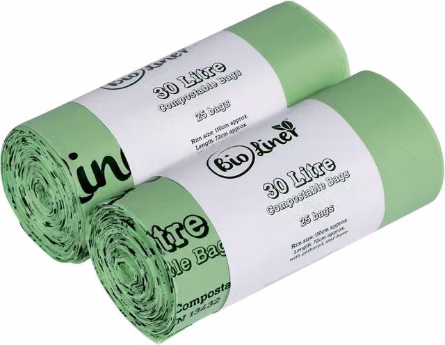 BioLiner Compostable Food Waste Bin Bags, Green, 30 Litre