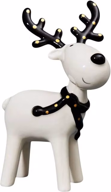 Four Candle Black, White and Gold Ceramic Christmas Deer Tabletop Decoration