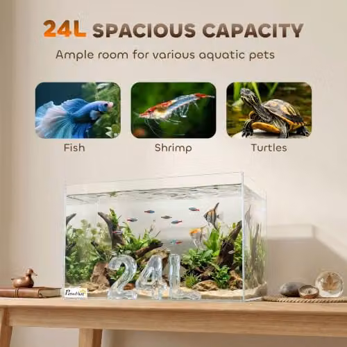 PawHut 24L Fish Tank with Protective Base Mat, Transparent and Black, W: 40 cm, D: 25 cm, H: 25 cm – 5