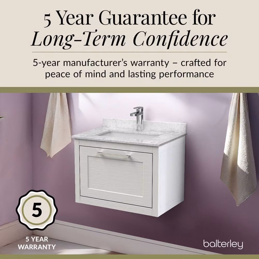 Balterley Blithbury Wall Hung 1 Drawer Vanity Basin Unit, White, W: 60 cm, D: 45 cm – 3