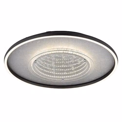 Globo Lighting Mirrora LED Ceiling Light Black and Silver with Mirror Effect, Diameter: 51.5 cm