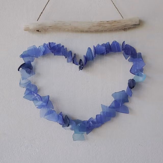 KDMK Blue Glass Heart Hanging Melodic Wind Chime