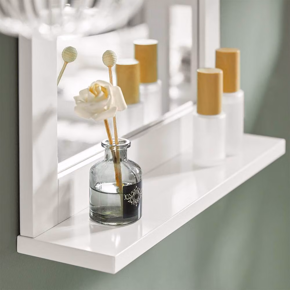 SoBuy Wall-Mounted White Bathroom Mirror Cabinet with Internal Shelves and Hinged Doors, Height: 90 cm – 3