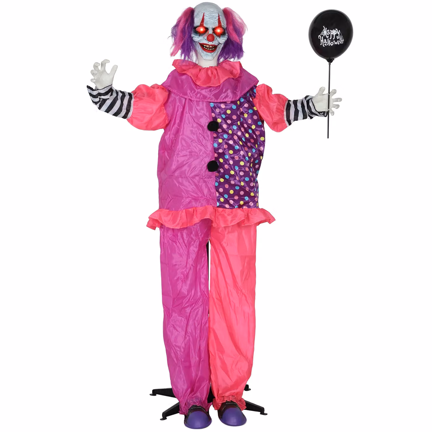 OUTSUNNY Sound Activated Halloween Animatronics Clown with Red Light Up Eyes and Multicolour Accents – 2