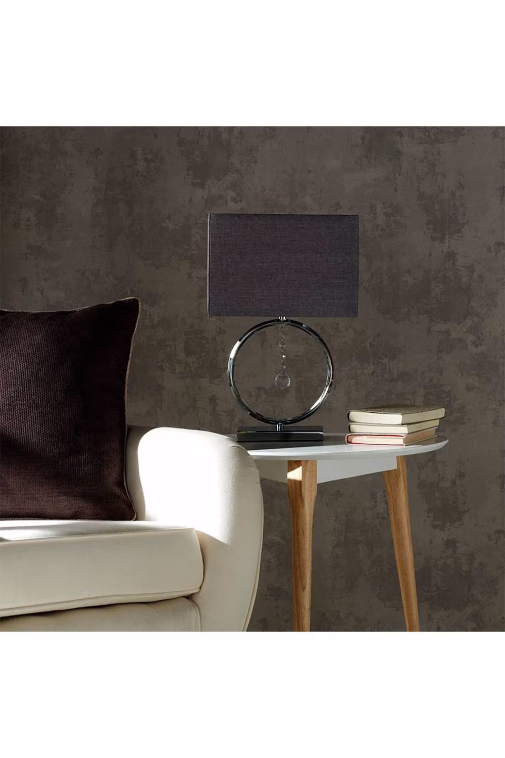 K LIVING Lizzy Chrome Silver Table Lamp with Grey Fabric Shade and Crystal Hanging Ball Pendant – 2