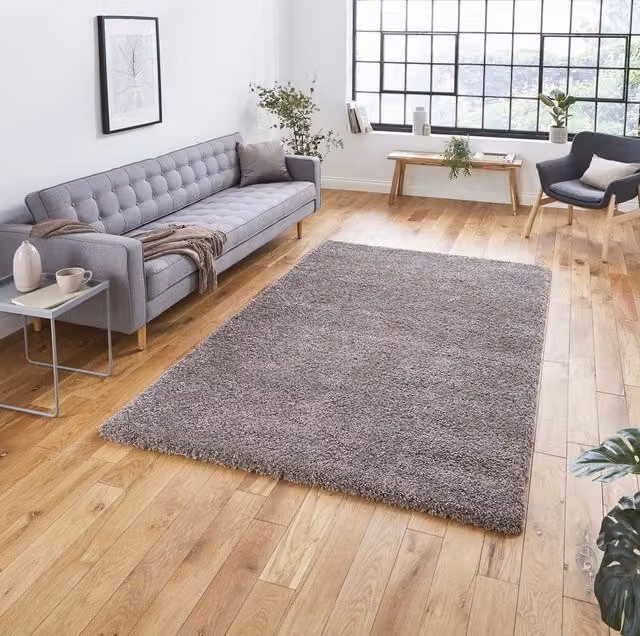 Terrys Modern Plain Rectangular Shaggy Rug in Beige, Stain Resistant Polypropylene