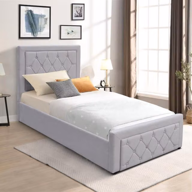 Kosy Koala Grey Velvet Ottoman Storage Bed with Mattress, Width: 98 cm
