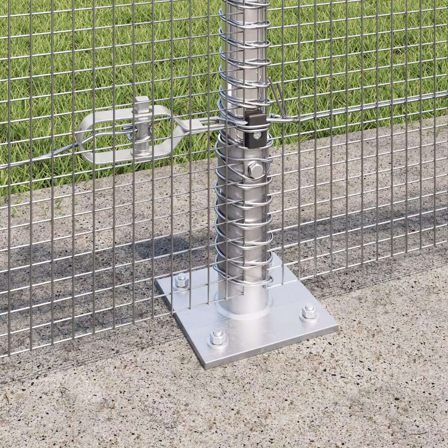 Berkfield Home Single-Bar Welded Wire Fence with 13 Flanged Posts, Galvanised Steel, Silver, 0.5 x 50 m – 2