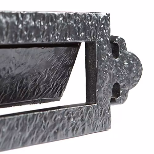 Hammer and Tongs Fleur De Lis Letter Plate in Matt Black Iron, W: 34.5 cm, H: 10.5 cm – 2
