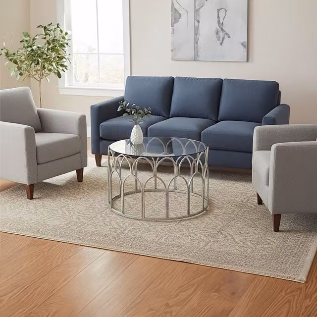 Orsina Moroccan Style Round Glass Coffee Table with Silver Metal Frame – 2