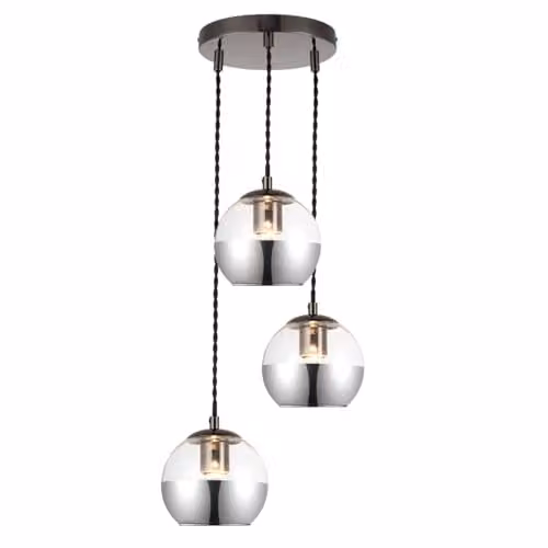 Cosylyte Marlo 3 Light Modern Smoky Glass Cluster Pendant Light in Black and Chrome, W/D/H: 20 x 20 x 100 cm – 1
