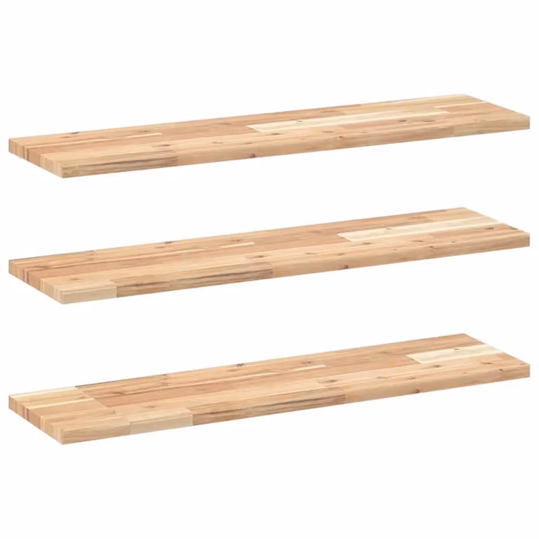 Berkfield Home Set of 3 Floating Shelves in Brown Untreated Solid Acacia Wood, W/D/H: 80 x 20 x 2 cm