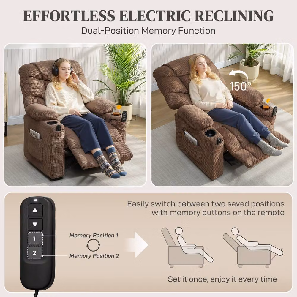STILVORA Brown Fabric Recliner Armchair with Vibration Massage and Heat – 5