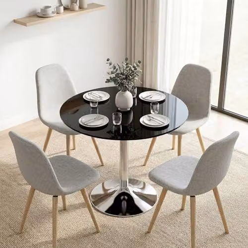 HOMCOM Round Bar Table with Black Tempered Glass Top and Steel Frame, W/D/H: 80 x 80 x 77 cm – 7