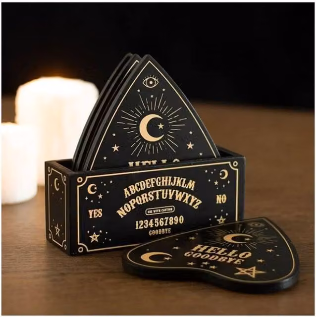 KDMD Black and Gold Celestial Talking Board Planchette Coaster Set with Holder – 1