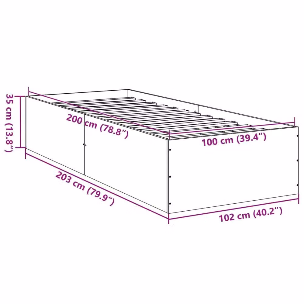 Berkfield Home Modern Bed Frame in Black, W/D/H: 100 x 200 x 35 cm – 7