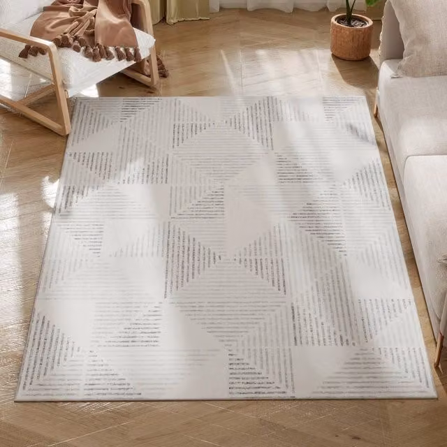 VOGREX Non-Slip Geometric Rectangular Rug in White, W/D: 170 x 120 cm