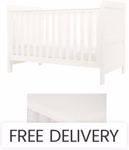 Mamas & Papas Hampden Cotbed and Essential Airflow Pocket Spring Mattress Bundle, White
