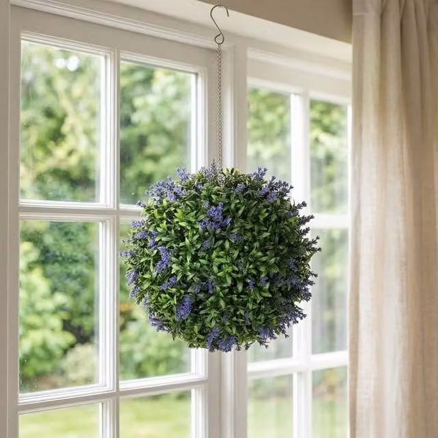 STILVORA Set of 2 Purple Artificial Lavender Topiary Balls, Diameter: 27 cm – 1