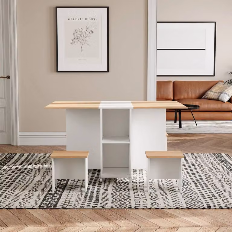 KORVIXA Scandinavian Style Kitchen Dining Table and Chairs Set in White and Wood Tone