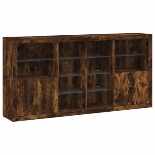 vidaXL Modern Smoked Oak Sideboard with Integrated LED Lights, W: 202 cm, D: 37 cm, H: 100 cm
