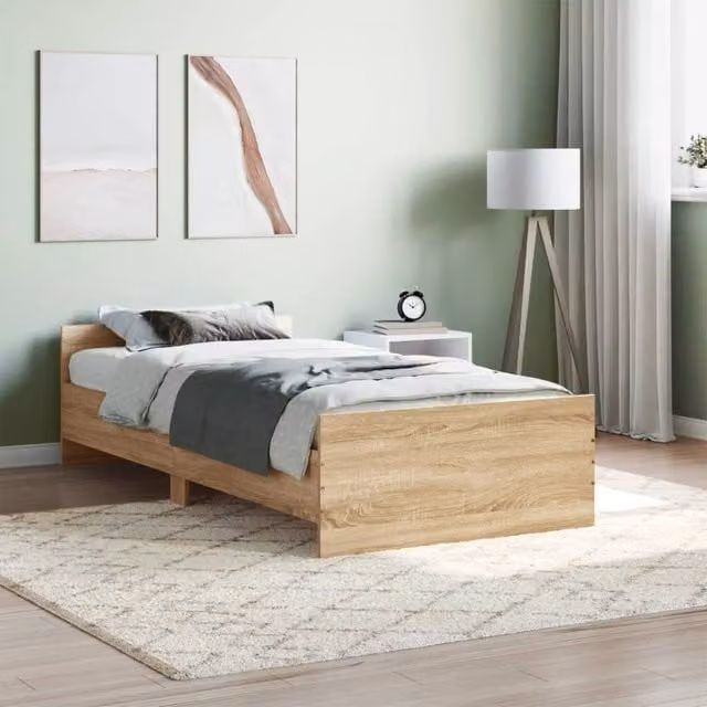 Berkfield Home Sonoma Oak Single Bed Frame in Brown, W/D/H: 90 x 190 cm – 1