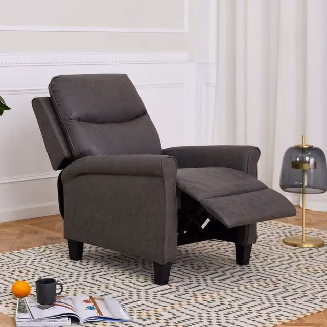 Julian High Back Recliner Armchair in Grey Faux Leather and Fabric
