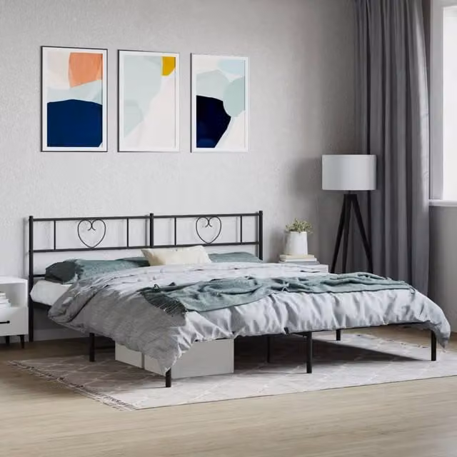 Berkfield Home Metal Bed Frame with Headboard in Black W/D/H: 193 x 203 cm – 1