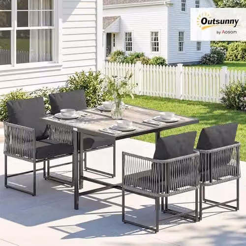 Outsunny 4-Seater Garden Dining Set with Space-Saving Chairs, Black and Grey, W/D/H: 108 x 72.5 x 43 cm – 3