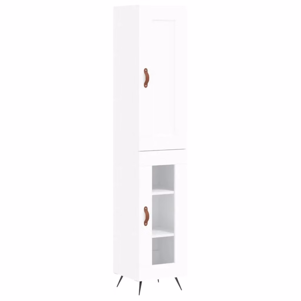 Berkfield Home White Highboard with Glass Doors, W/D/H: 34.5 x 34.0 x 180.0 cm – 2