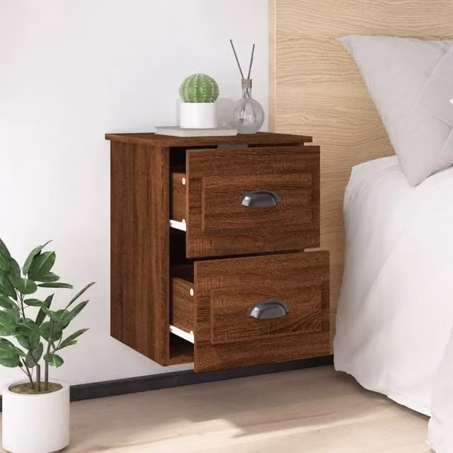 Berkfield Home Elegant Wall-mounted Bedside Cabinet in Brown Oak, W: 41.5 cm, D: 36 cm, H: 53 cm – 1