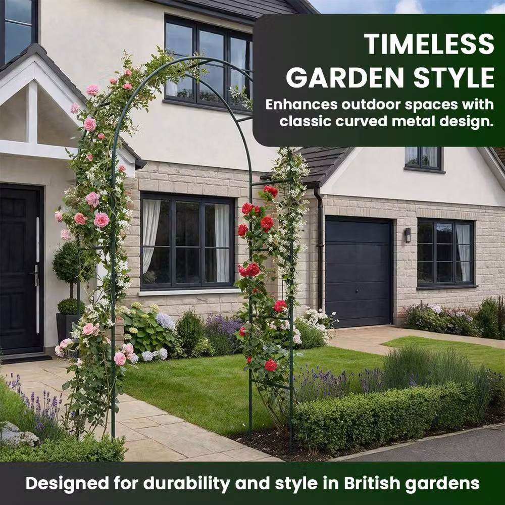 MANTRARAJ Metal Garden Archway Trellis Support in Green, H 240 cm x W 140 cm x D 38 cm – 5
