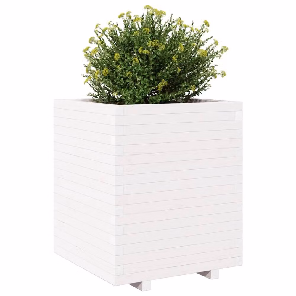 Berkfield Home Beautiful Garden Planter Tub in White Solid Wood, W: 60 cm, D: 60 cm, H: 72.5 cm – 2