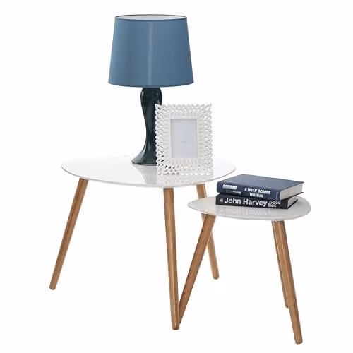Orsina Set of 2 Nesting Tables, Grey and White Square Tables with Wood Legs