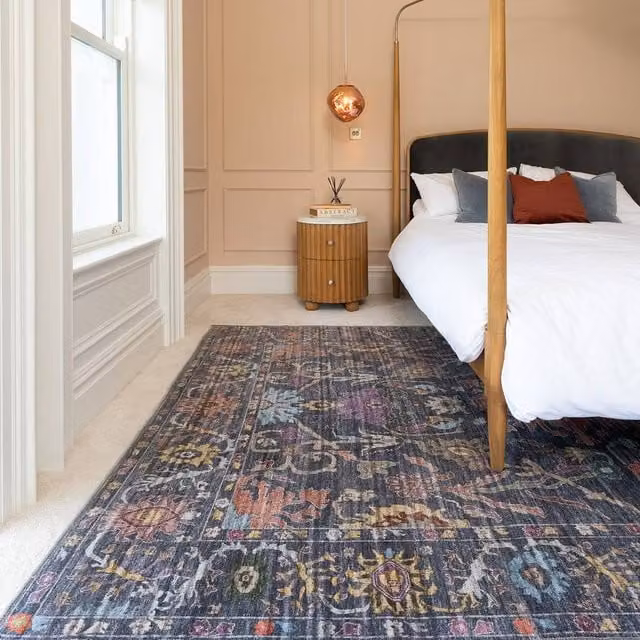 Kukoon Navy Blue Distressed Soft Pile Area Rug for Living Room or Bedroom, W: 160 cm, D: 230 cm