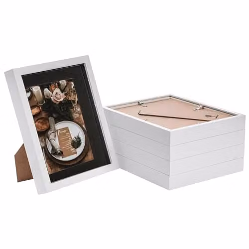 Nicola Spring Pack of 5 White Rectangular 3D Box Photo Frames with Black Mounts
