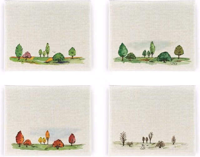 Purely Home Watercolour Seasons Floral Linen Placemats, Set of 4, White and Multicolour, Square