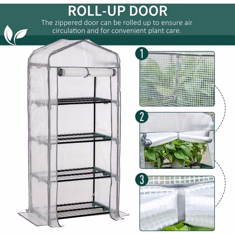 STILVORA 4 Tier Greenhouse with PE Cover in White, W/D/H: 70 x 50 x 160 cm – 3