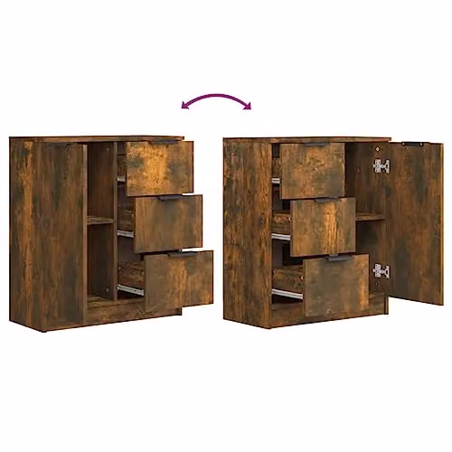 vidaXL Set of 2 Minimalist Sideboards in Smoked Oak, W/D/H: 60 x 30 x 70 cm – 3