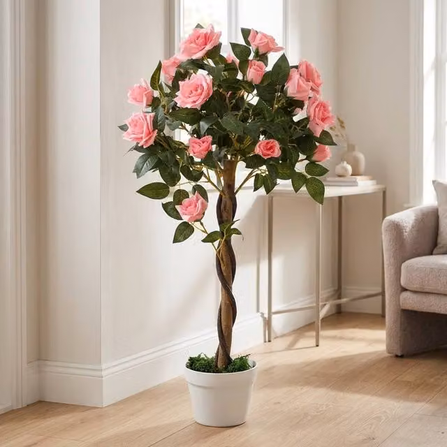 STILVORA Set of 2 Pink Artificial Rose Plants, Height: 90 cm – 1