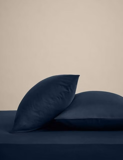 M&S 2 Pack Navy Blue Breathable Cotton Rich Pillowcases