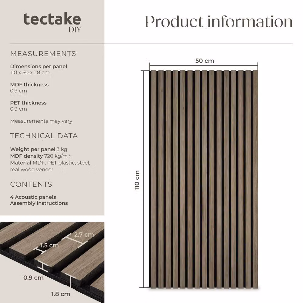 tectake Acoustic Wood Wall Panels in Brown – 6