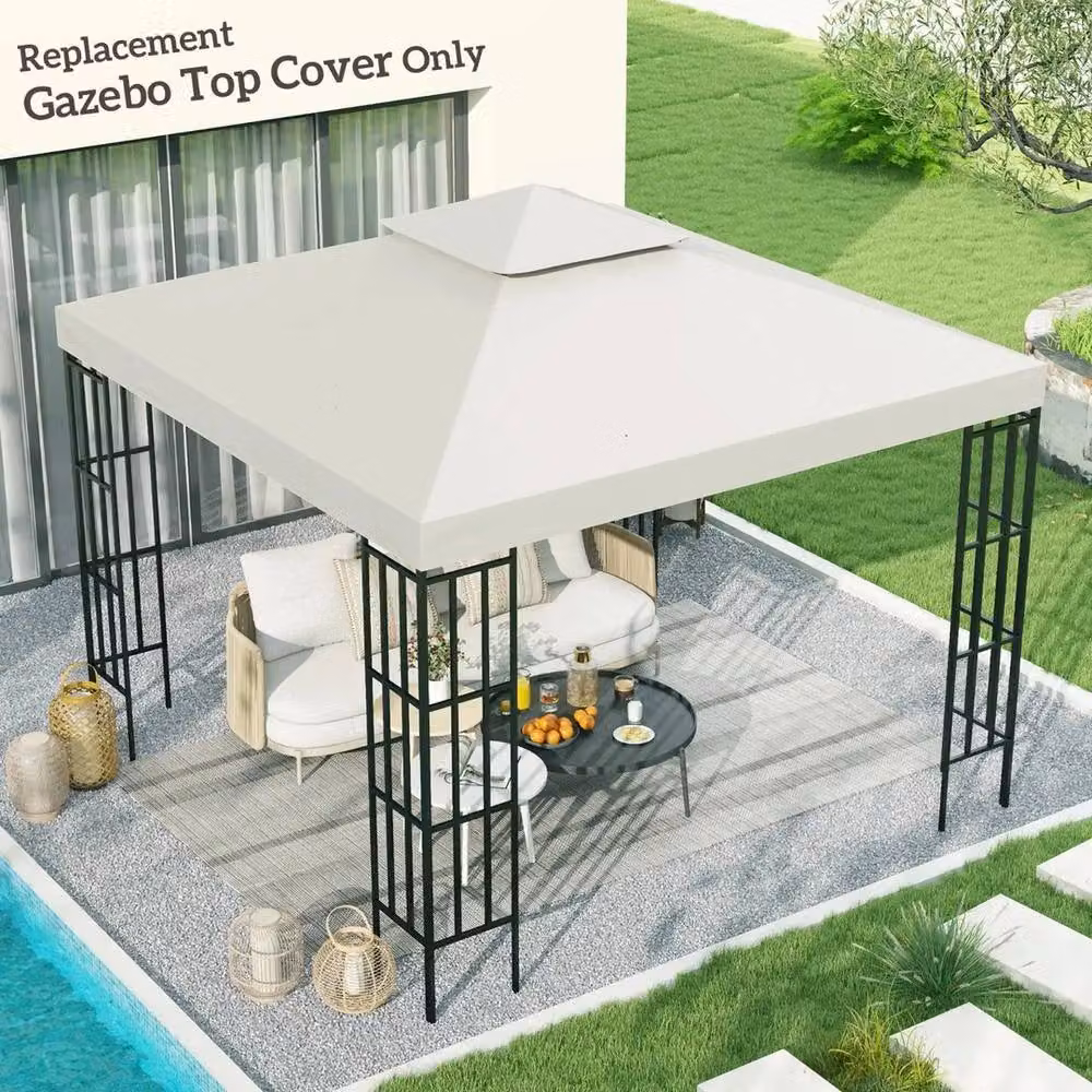 FLAVORA Replacement Gazebo Canopy Roof Cover in Beige and White Polyester, 0.6m2 – 4